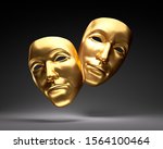 Golden Theater Masks On Black...