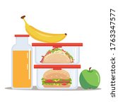lunch box meal container with... | Shutterstock .eps vector #1763347577