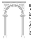 Contouring coloring of classical arch. Classic antique portal with columns in vector graphics
