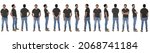 Small photo of line of same man with various poses on white background