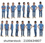 Small photo of various poses back side and front view of the same boy from behind on white background