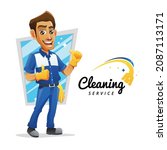 cleaning service man mascot... | Shutterstock .eps vector #2087113171