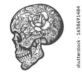 sugar skull drawn in tattoo... | Shutterstock .eps vector #1658691484