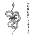 Tattoo Of Eye And Snake. Hand...
