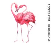 Flamingo In Love. Watercolor...
