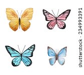 Watercolor Butterfly Set. Hand...