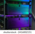 Small photo of Rack Servers and Supercomputers, Modern Telecommunications, Artificial Intelligence, Supercomputer Technology. Powerful supercomputer. Cloud Computing Server Room. Network of servers at a data center.