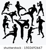 Set Of Silhouettes Of Kickboxers