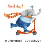elephant on scooter with bird.... | Shutterstock . vector #379665214