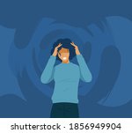young people holds head because ... | Shutterstock .eps vector #1856949904