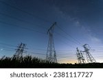 Small photo of Pylon and star, pylon and the Milky Way, The high voltage substation is under the stars