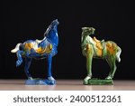 Small photo of tri-coloured glazed pottery of the Tang Dynasty, Tang sancai glaze horses