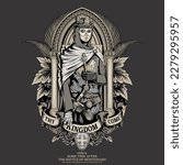 King Baldwin IV of Jerusalem. masked version. a very young boy and known as the leper king. this illustration presenting his life, dedication and courage. suitable for tattoo art, poster or t-shirt 