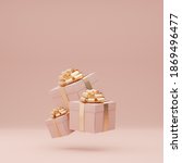 3d Pink Gift Box With Golden...