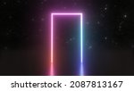Glowing Neon Doorway Retro Rectangle in Outer Space Night Sky Stars 3D Rendering - Abstract Background Texture