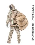 Small photo of Soldier standing with duffel bag studio shot
