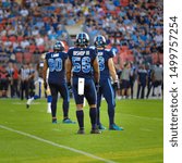 Small photo of Toronto, Canada - Aug 1, 2019: Toronto Argonauts Defensive Lineman Freddi Bishop (56) during commercial break during Winnipeg Blue Bombers at Toronto Argonauts game at BMO Field in Toronto, ON