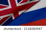 3D Rendering of two flags from United Kingdom or Britain and Russian Federation together with fabric texture, bilateral relations, peace and conflict between countries, great for background