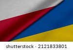 3D Rendering of two flags from Republic of Poland and ukraine together with fabric texture, bilateral relations, peace and conflict between countries, great for background