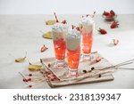 Small photo of Iced cold Soda drink glass on table. Carbonate Oxide lemonade lime soda. Tropical summer menu fizzy drinks