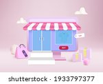 shop on the computer with box... | Shutterstock .eps vector #1933797377