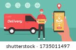 delivery man with a box waiting ... | Shutterstock .eps vector #1735011497