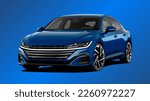 Realistic Vector Sedan blue color and 3d view