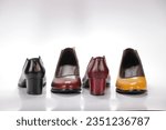 Four women's high-heeled shoes - high-heeled women's leather shoes with yellow, red, black and brown colors