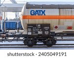 Small photo of Trzebinia, Lesser Poland, Poland - 30 November 2023: rail tanker for propane gas from GATX, a company that leases railcars in Europe, standing at the railroad station in Trzebinia