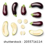 Collection of eggplant isolated on white background. Set of multiple images. Part of series