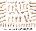 Multiple male caucasian hand gestures isolated over the white background, set of multiple images
