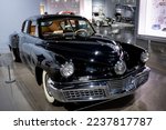 Small photo of Los Angeles, United States - October 10 2022 - Detail of an old classic car, Tucker Corporation model Tucker 48 from 1956, "Tucker Torpedo" in black color