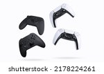 Black and white game controllers on white background