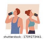 people drink water in bottle... | Shutterstock .eps vector #1709273461