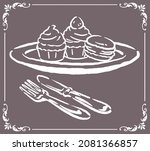 cakes and spoon  knife. tea... | Shutterstock .eps vector #2081366857