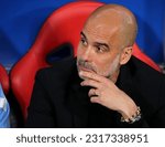 Small photo of Istanbul, TURKEY - June 10, 2023: Pep Guardiola head coach of Manchester City looks on during the UEFA Champions League final MANCHESTER CITY FC v FC INTERNAZIONALE at Ataturk Olympic Stadium.