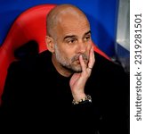Small photo of Istanbul, TURKEY - June 10, 2023: Pep Guardiola head coach of Manchester City looks on during the UEFA Champions League final MANCHESTER CITY FC v FC INTERNAZIONALE at Ataturk Olympic Stadium.