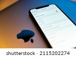 Small photo of Apple devices. Apple IOS software update. iPhone next to Apple MacBook Pro computer. Software Update menu item on smartphone screen. iPhone firmware update download October 16, 2019 Kyiv, Ukraine