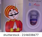 Small photo of Dubai, UAE- March 31 2022: Mascot of the prestigious airlines of Indian Government and Tata company- Air India Maharaja.