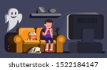 man watching horror movie scary ... | Shutterstock .eps vector #1522184147