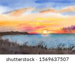 Watercolor Drawing Of A Sunset...