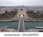 Small photo of Paris, Ile de France, France - JAN 15, 2019: Partial view of the Trocadero area and the River Sena from the top of the Eiffel Tower.