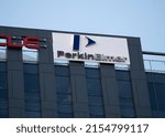 Small photo of KRAKOW, POLAND - MARCH 21, 2022: PerkinElmer corporation logo sign on Quattro B Tower building. Company signboard with brand logotype at Krakow Quattro Business Park center office complex.