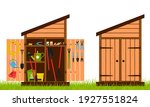 Wooden Shed With Closed And...