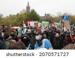 Small photo of GLASGOW, UNITED KINGDOM – NOVEMBER 06, 2021: Police amongst the climate marchers at climate protest march during COP26 in Glasgow, Scotland.