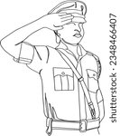Proud Policewoman: One-Line Sketch Illustration of Saluting Hero, Nation