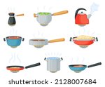 cartoon cookware on stove ... | Shutterstock .eps vector #2128007684