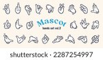 Mascot hand collection volume two. Vector set of twenty two different vintage elements. Cartoon hands of old 1920 to 1950 design style. Creator for vector mascot characters of vintage poster.