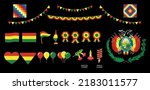 National Holidays, Fiestas Patrias (August 6), Bolivian Independence Day, vector design. Bolivian flags, ribbons, the national flower Kantuta and Patuju flower, Bolivia roseta, Bolivia national coat 