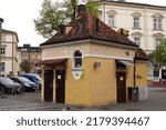 Small photo of Bamberg, Germany - April 29, 2022: Art Nouveau public lavatory at the Central Bus Station (ZOB), built in 1904, to a design by Hans Jakob Erlwein, one of the first Art Nouveau buildings in town